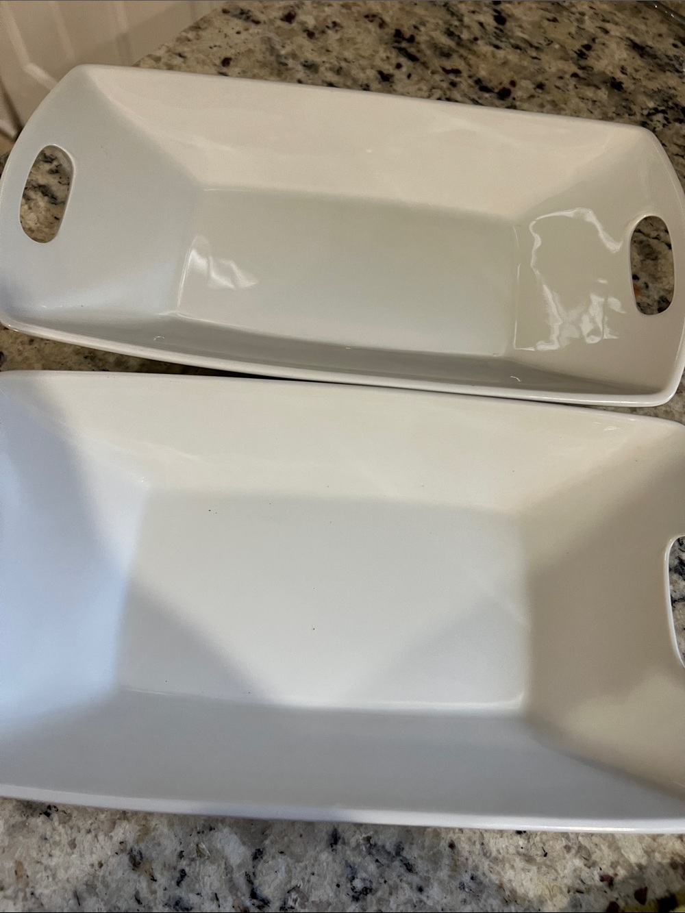 White Ceramic Serving Trays with Handles - Set of 2